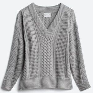 Olive & Oak Zonny Cable Knit Fuzzy Sleeve Detail Pullover - Light Grey - L